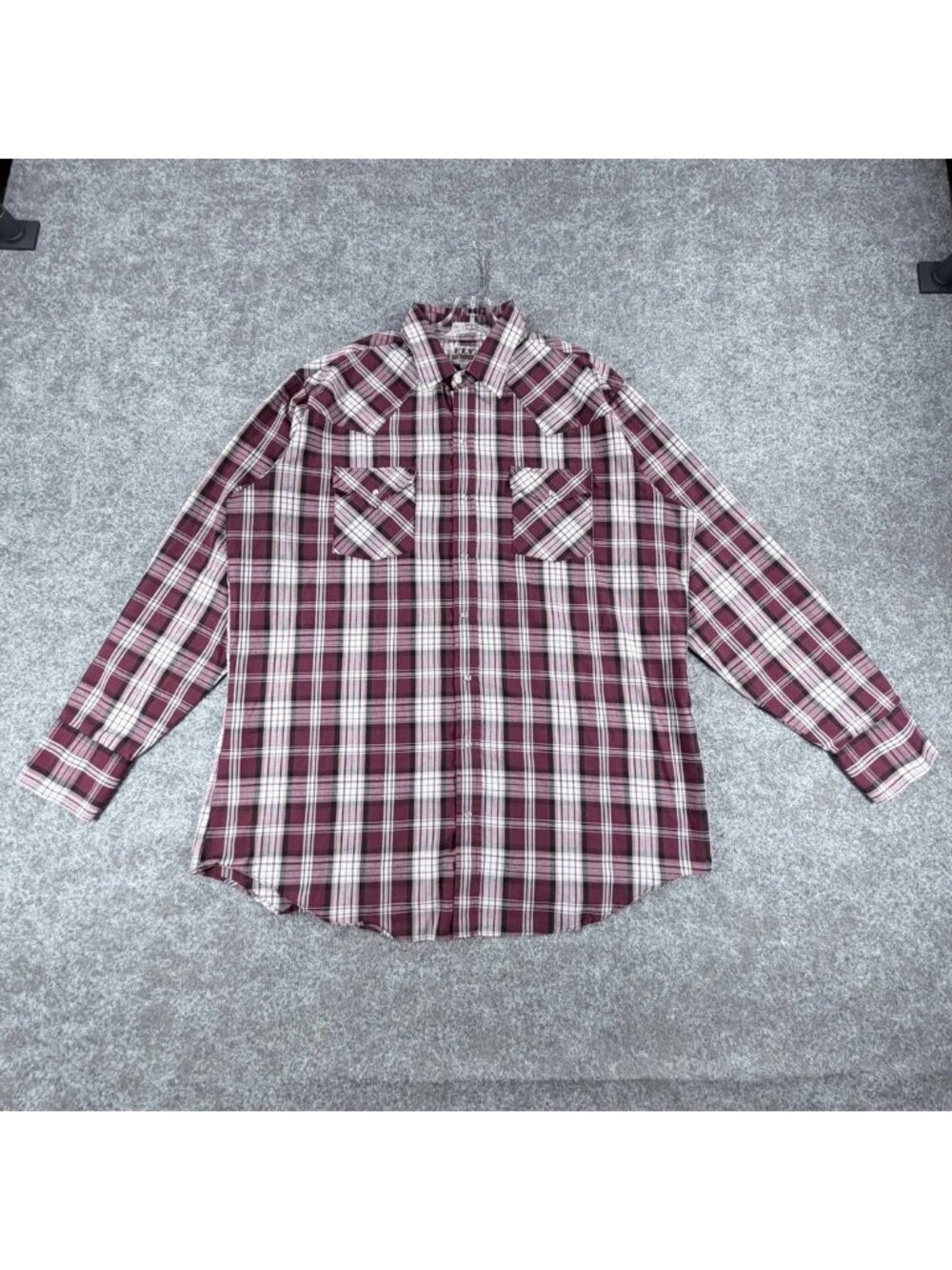 Ely Cattleman Western Shirt Mens XLT Red White Plaid‎ Pearl Snap Flap Pockets
